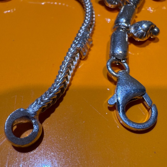 Sterling Silver Snake Chain Bracelet Dangling Bead Charm Vintage 925 - Picture 6 of 12